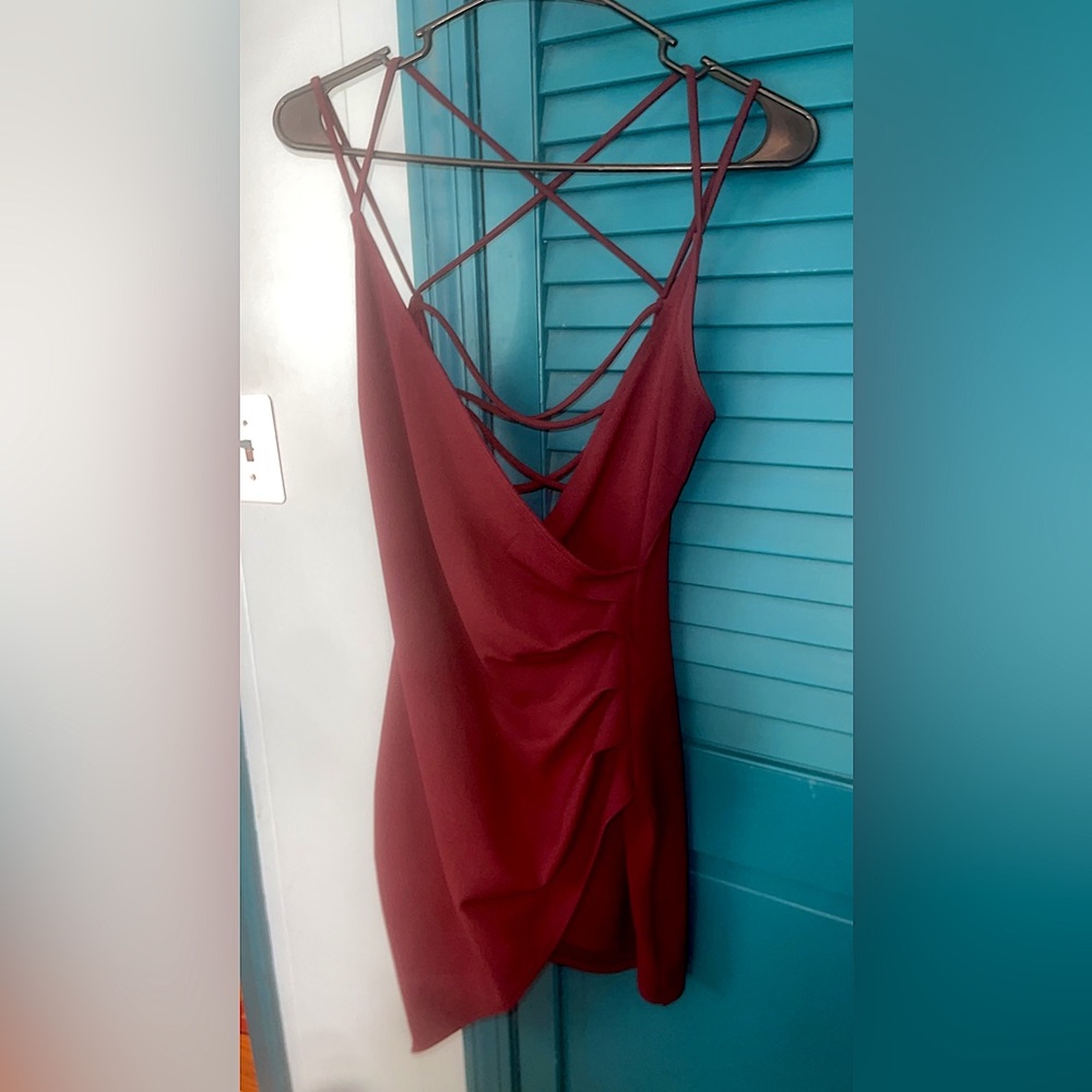 Wine red mini dress with strappy back